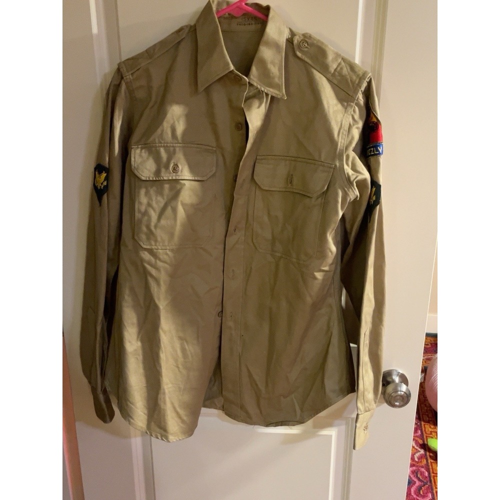 1950s US Army 40th Armored Division Grizzly Khaki Shirt SP4 California NG 15x35